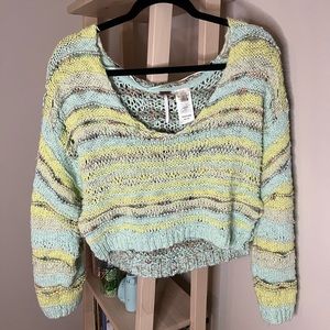 Free people mint and blue multicolor slouchy off the shoulder sweater size small